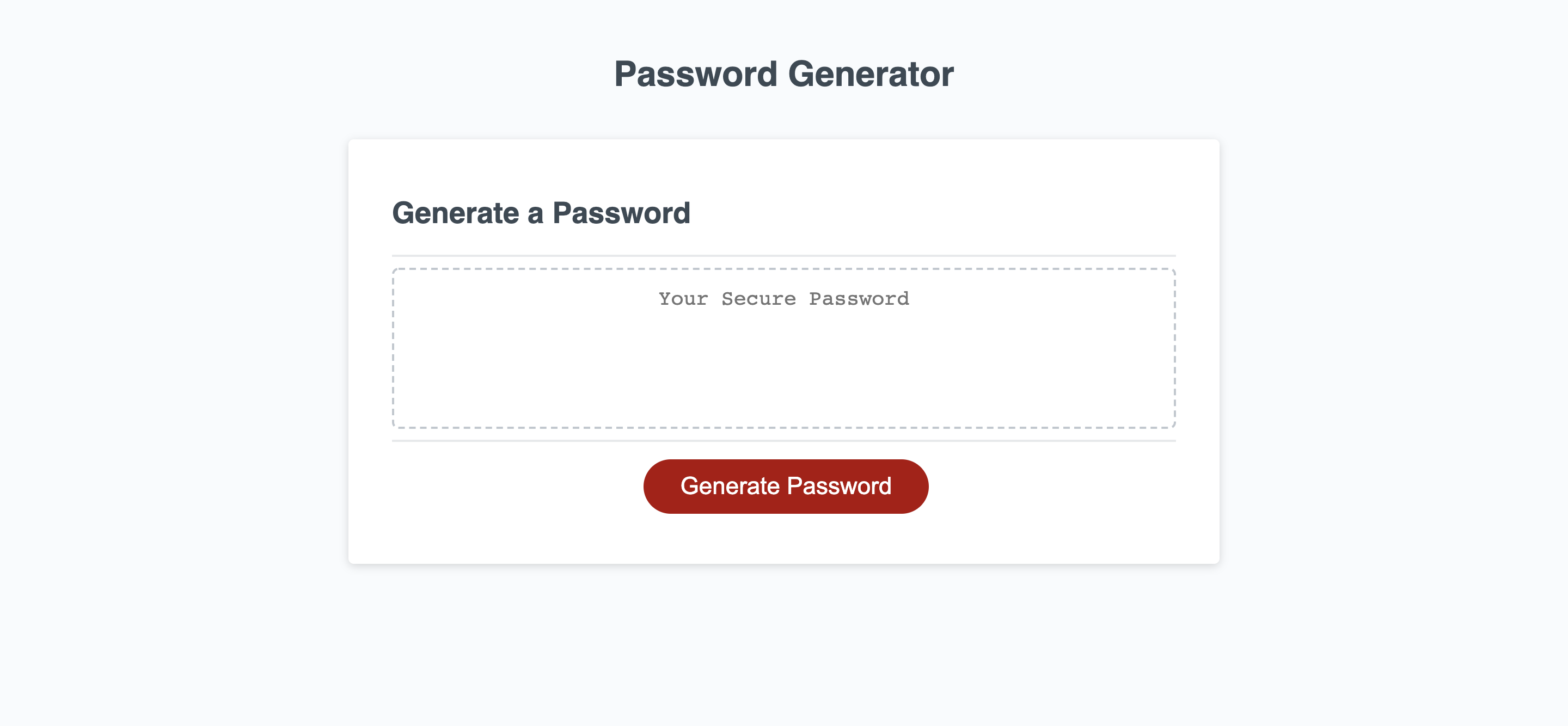 A picture that displays a password generator webpage that was created